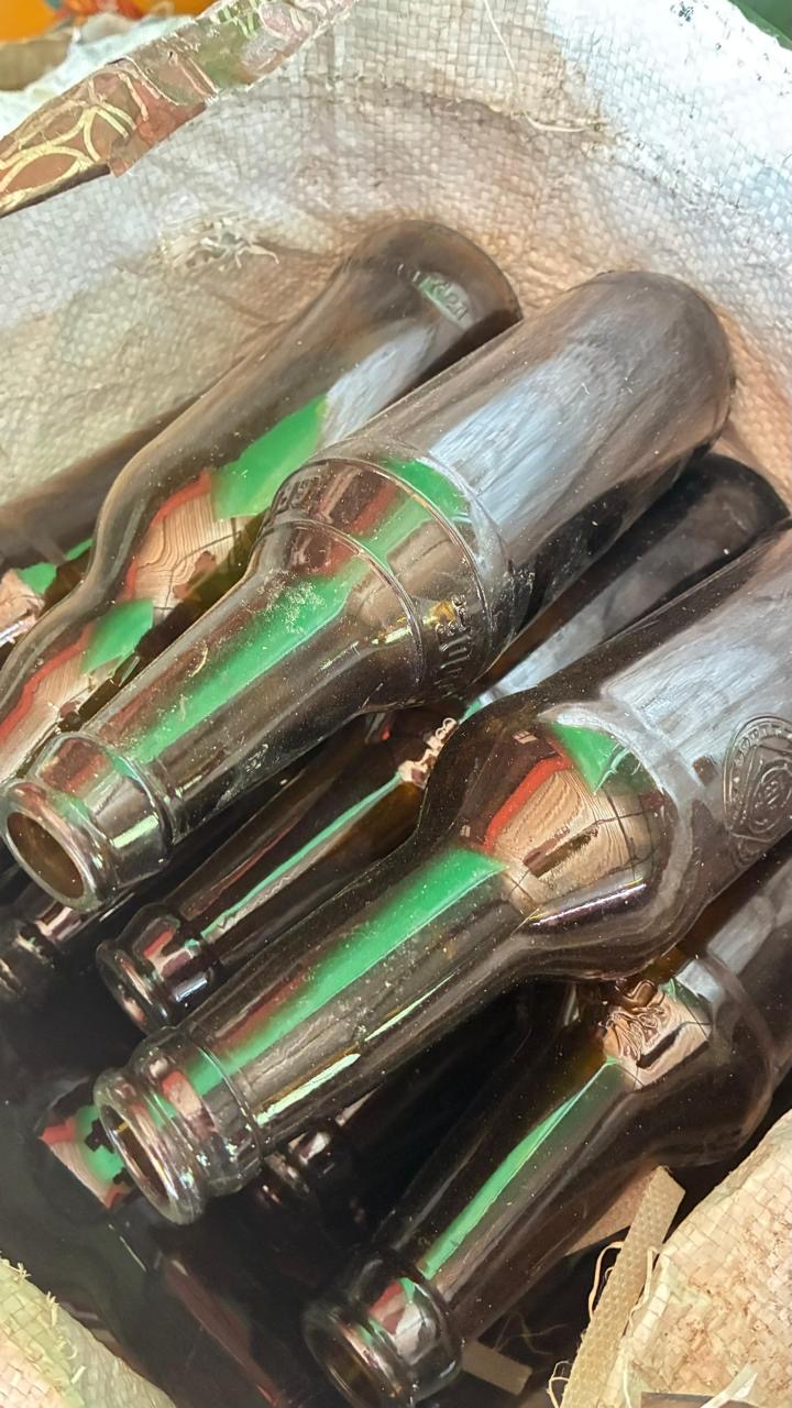 Glass bottles in sack