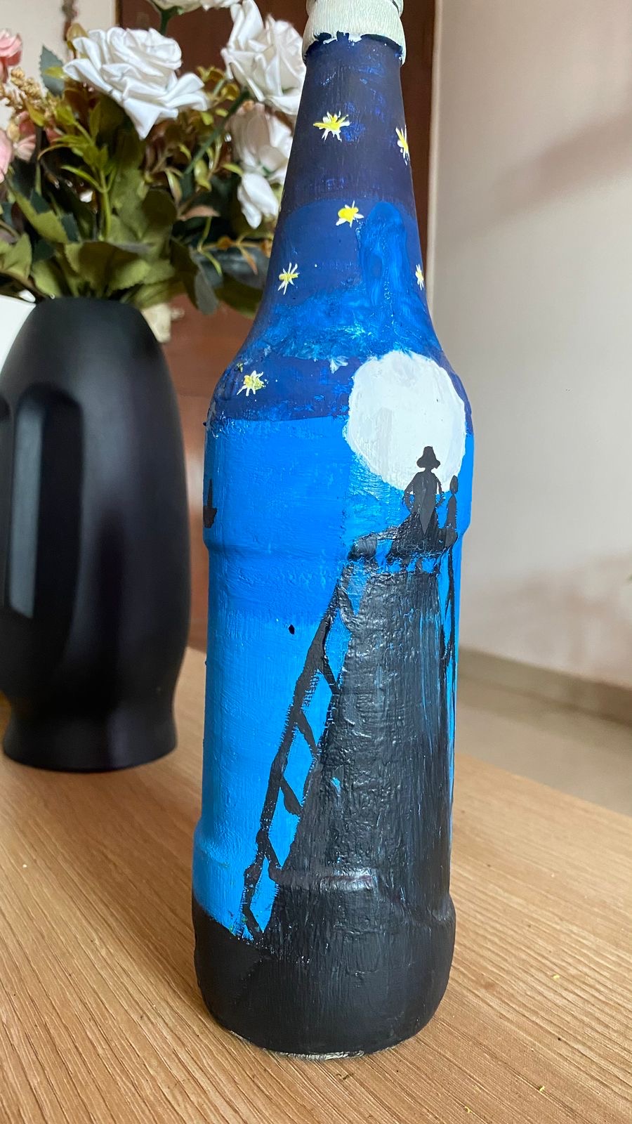 Night sky painted bottle artwork