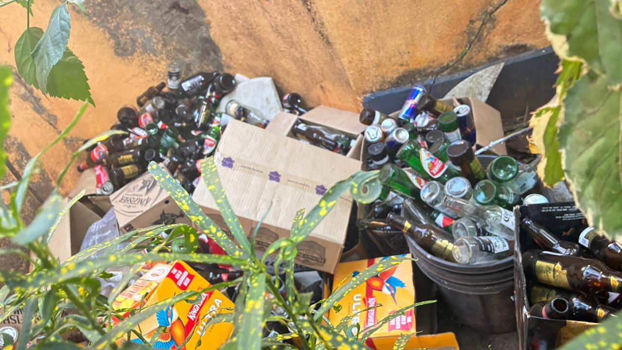 Large glass bottle collection outdoor